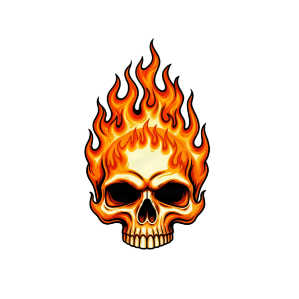 Flaming skull badge